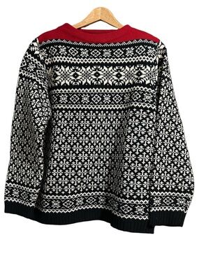 Cherokee Black & White Nordic Crewneck Sweater with Red Yoke Size L